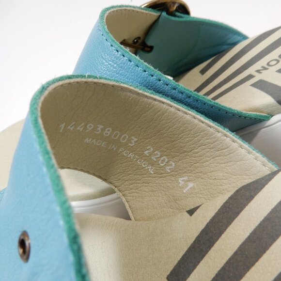 FLY LONDON Dafi SANDALS EU 41 10 10.5 Platform Wedge Thong Turquoise Leather NEW - Picture 7 of 15